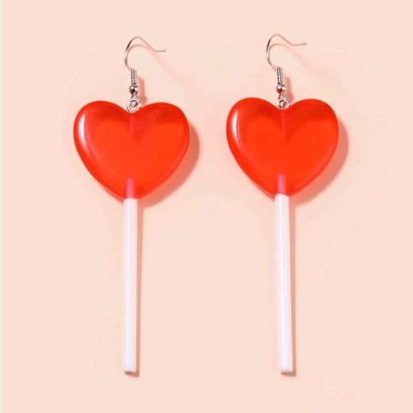 Fun Valentine’s❤️🍭Red Heart Lollipop Dangle Earrings - Picture 3 of 10